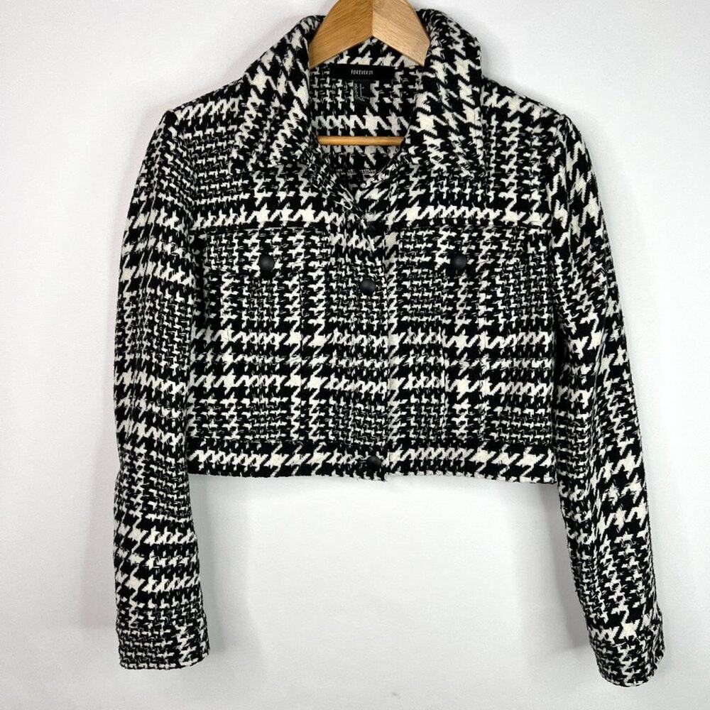 Forever 21 Houndstooth Cropped Jacket Small